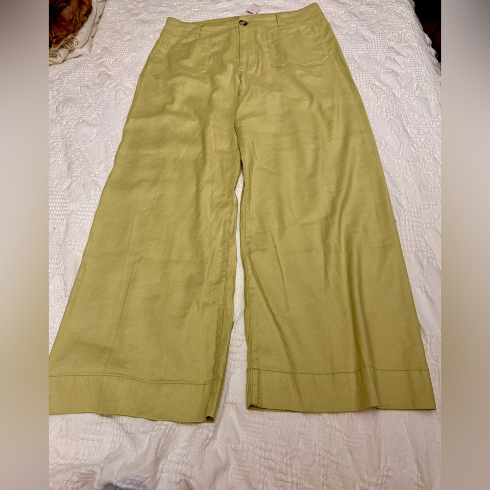 NWT Maeve by Anthropologie Light Olive Wide-Leg Linen Blend Pants